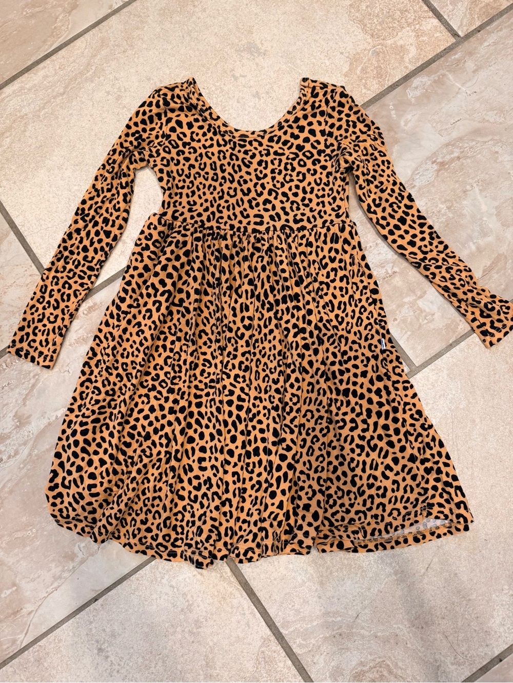 Little Sleepies Tan & Black Leopard Print Long Sleeve Dress